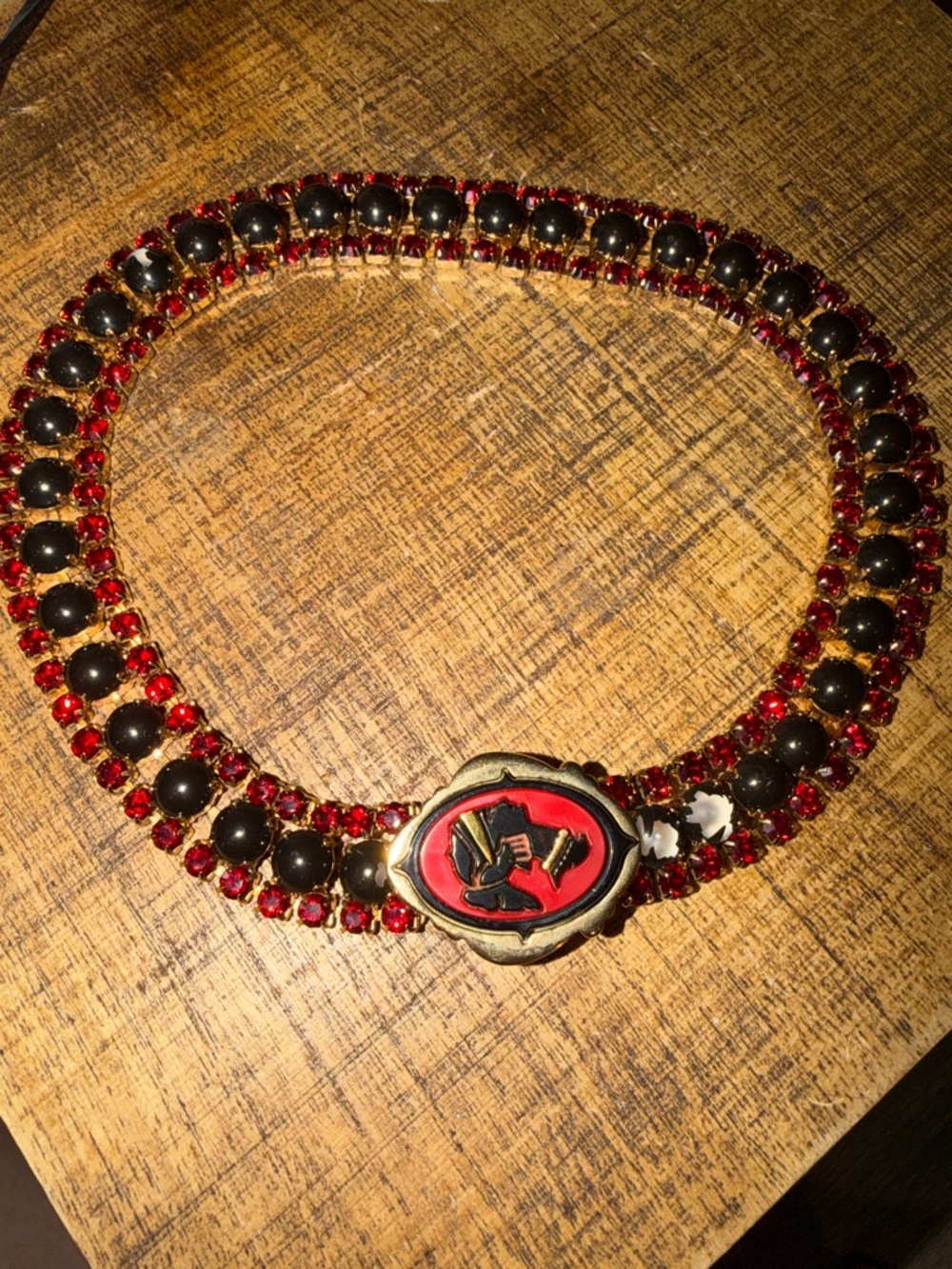 MIU MIU Crystal Choker Necklace Gold Black Red